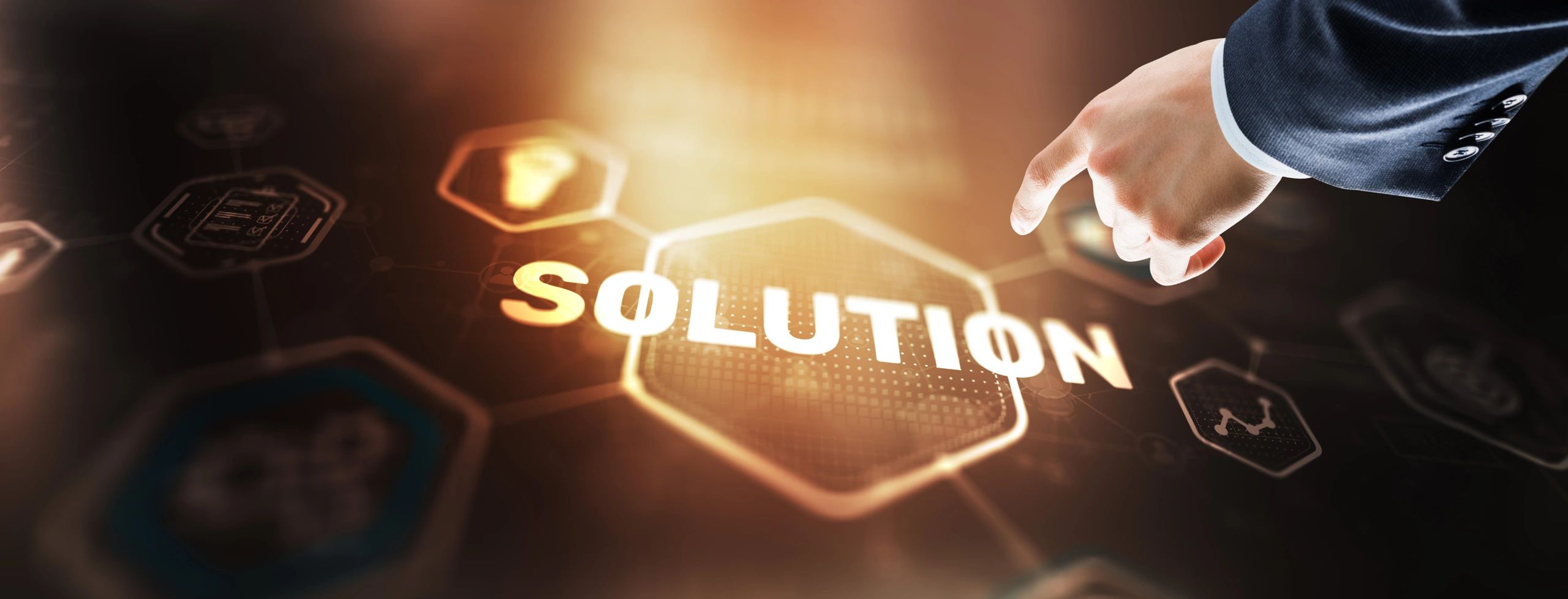 Man clicks on the inscription Solution concept.