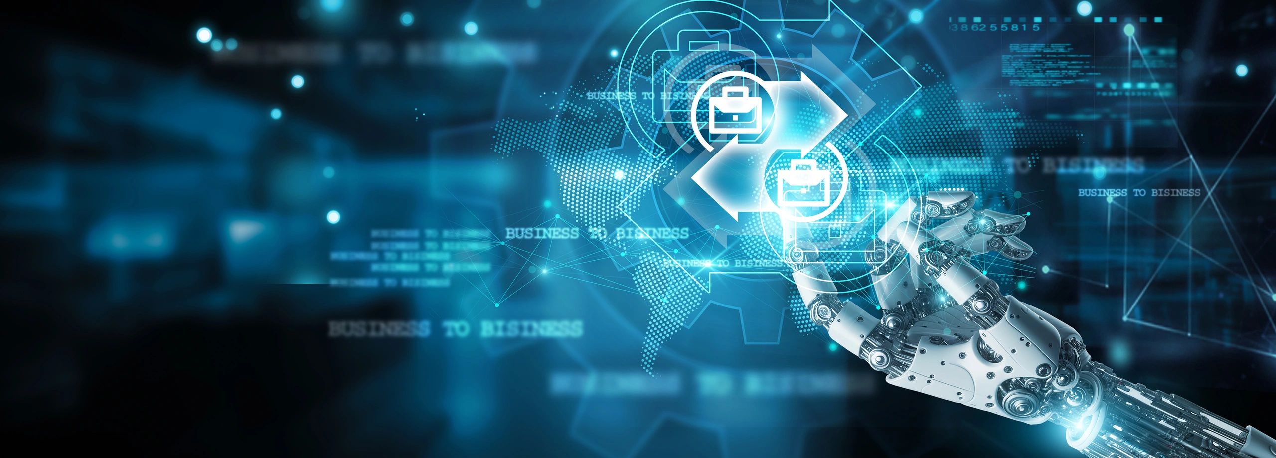 Business to business, Hands of robot touch digital